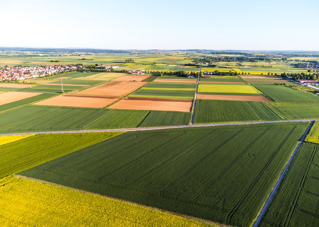 Aerial patchwork farmland